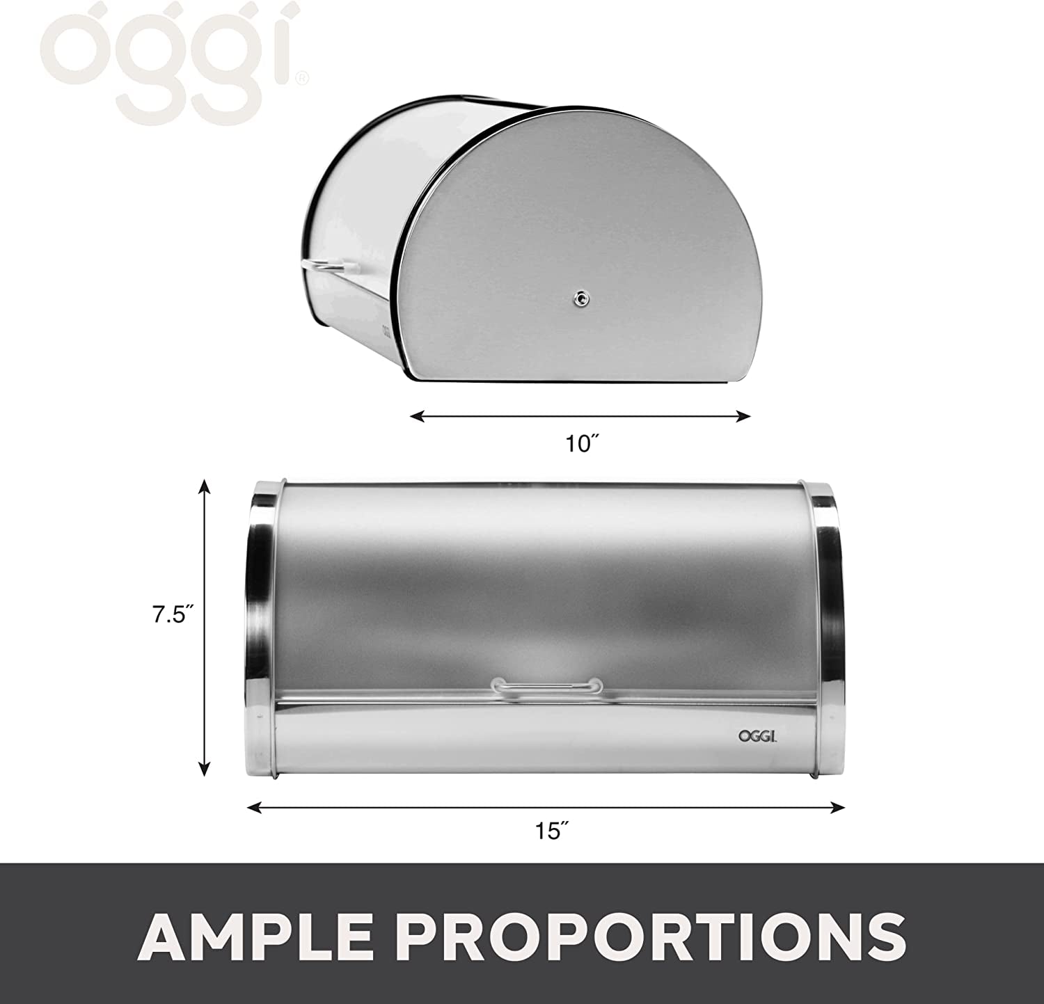 Stainless Steel Roll Top Bread Box for Kitchen Countertop with Frosted Plexilass Lid - Fits Multiple Loaves of Bread and Other Freshly Baked Goods Including Cookies, Bagels, Muffins