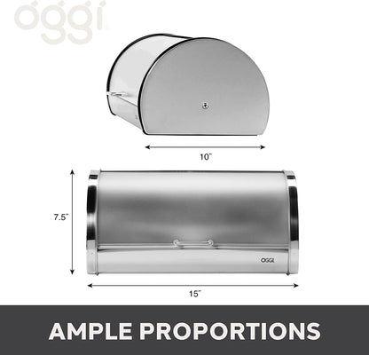 Stainless Steel Roll Top Bread Box for Kitchen Countertop with Frosted Plexilass Lid - Fits Multiple Loaves of Bread and Other Freshly Baked Goods Including Cookies, Bagels, Muffins