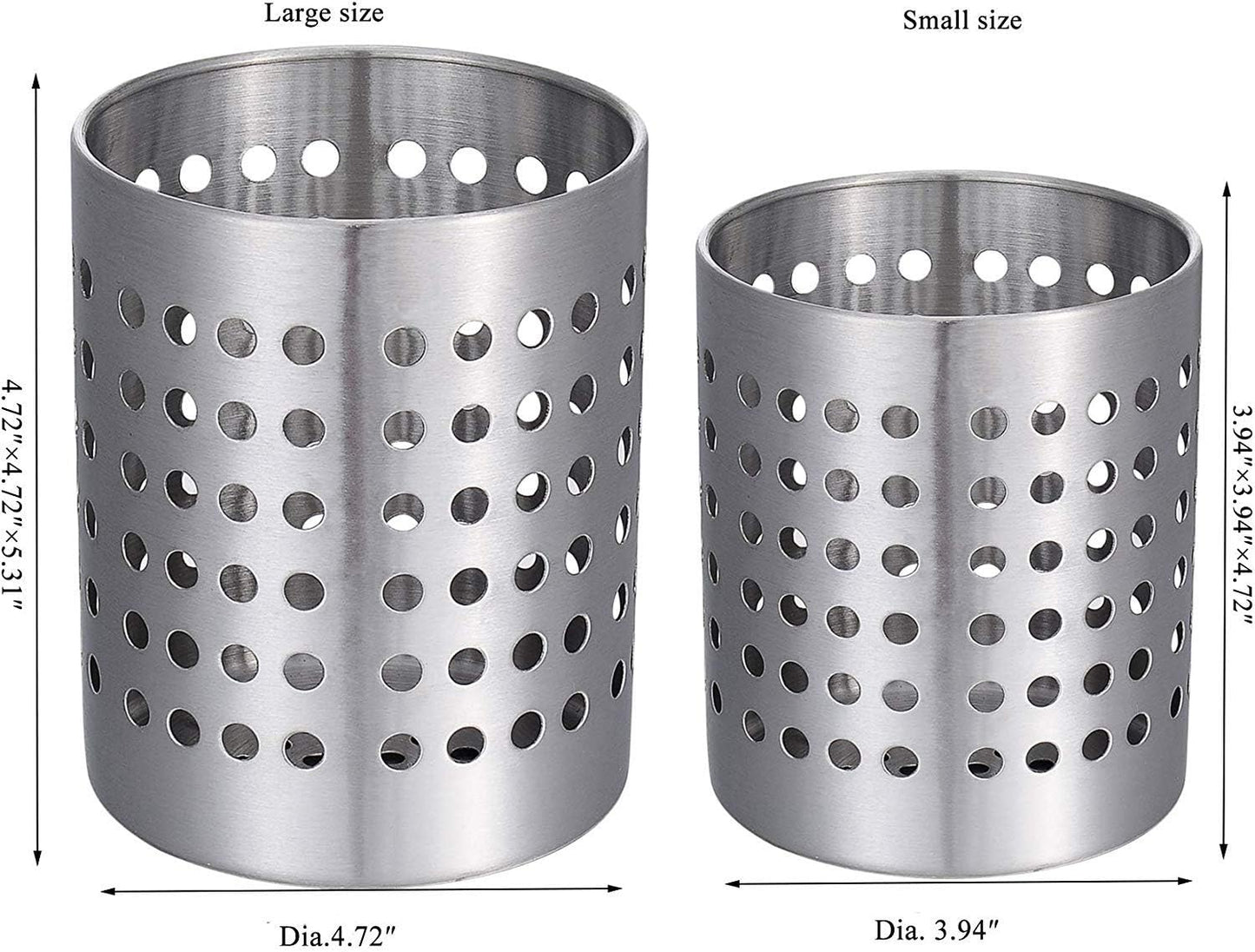 round SUS304 Stainless Steel Utensil Holder Set of 2 - Silver Caddy & Organizer for Drying Cooking Spoons, Spatulas, and Silverware - Essential Kitchen Container for Countertop
