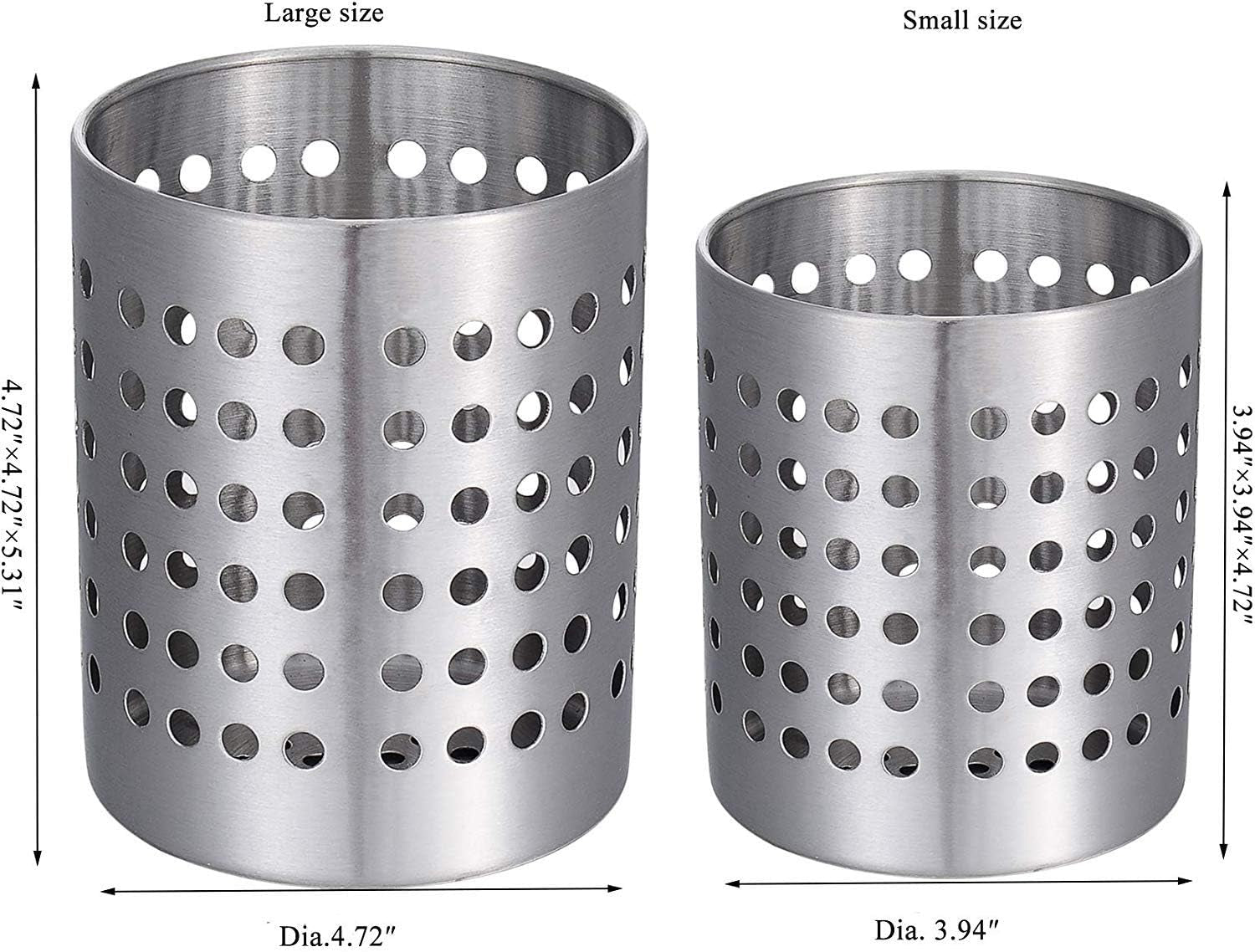 round SUS304 Stainless Steel Utensil Holder Set of 2 - Silver Caddy & Organizer for Drying Cooking Spoons, Spatulas, and Silverware - Essential Kitchen Container for Countertop