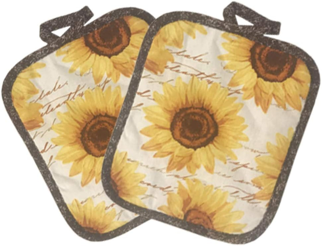 Golden Sunflower Kitchen Towel 5 Piece Linen Set 2 Towels 2 Pot Holders 1 Oven Mitt