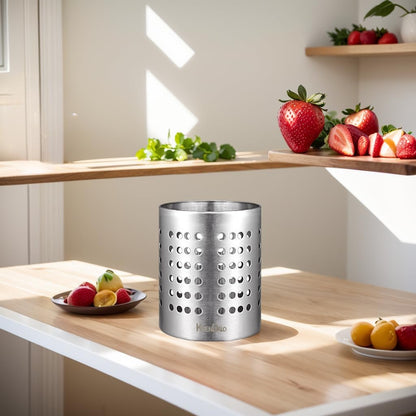 round SUS304 Stainless Steel Utensil Holder Set of 2 - Silver Caddy & Organizer for Drying Cooking Spoons, Spatulas, and Silverware - Essential Kitchen Container for Countertop