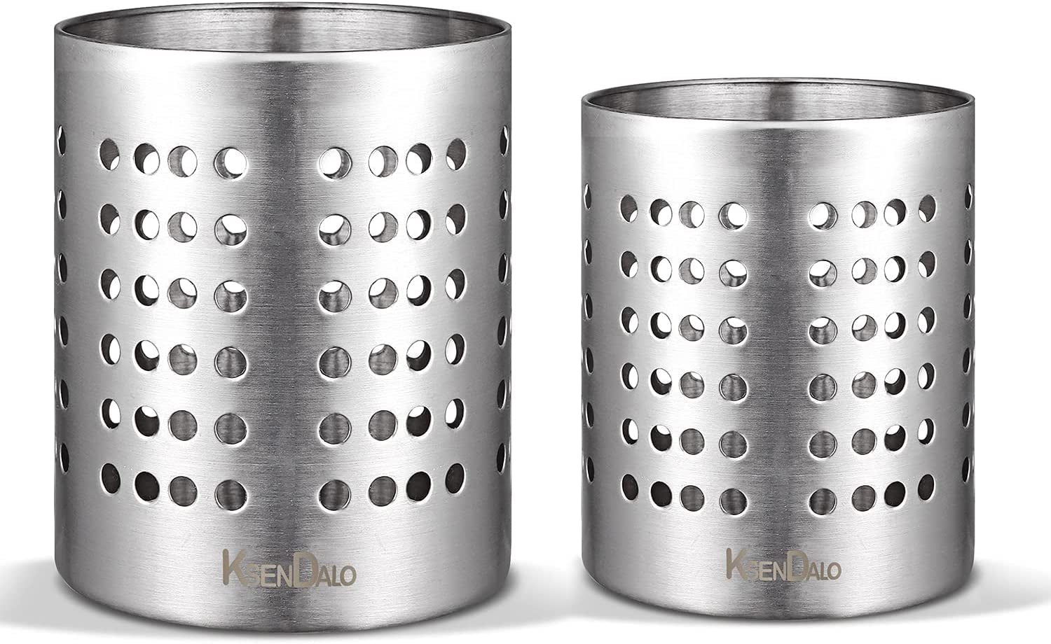 round SUS304 Stainless Steel Utensil Holder Set of 2 - Silver Caddy & Organizer for Drying Cooking Spoons, Spatulas, and Silverware - Essential Kitchen Container for Countertop