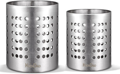 round SUS304 Stainless Steel Utensil Holder Set of 2 - Silver Caddy & Organizer for Drying Cooking Spoons, Spatulas, and Silverware - Essential Kitchen Container for Countertop
