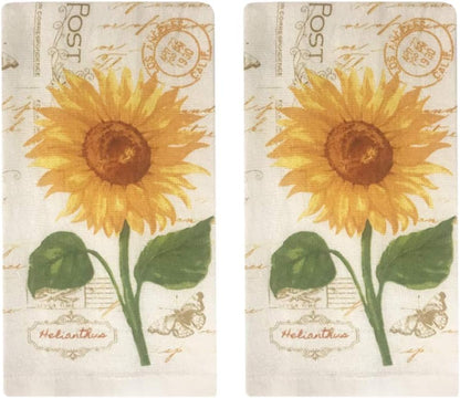 Golden Sunflower Kitchen Towel 5 Piece Linen Set 2 Towels 2 Pot Holders 1 Oven Mitt